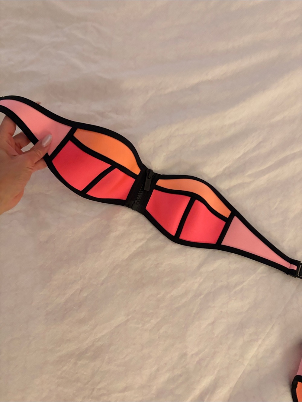 triangl swimwear Neon Pink & Black Zip Front Bikini Top